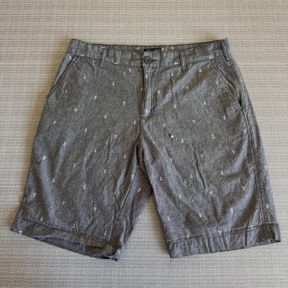 Retrofit gray cotton shorts with white anchor print men's size 34